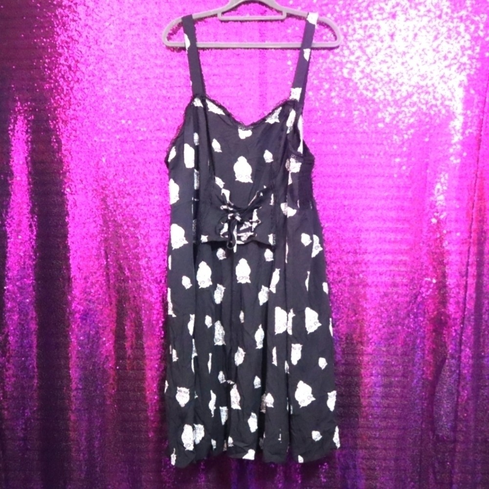 Black Sundress 2/XS Tripp NYC Womens Owl Gothic Corset Babydoll Lace Trim